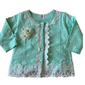 Little girls cardigan lace pearl buttons hair bows size 2T